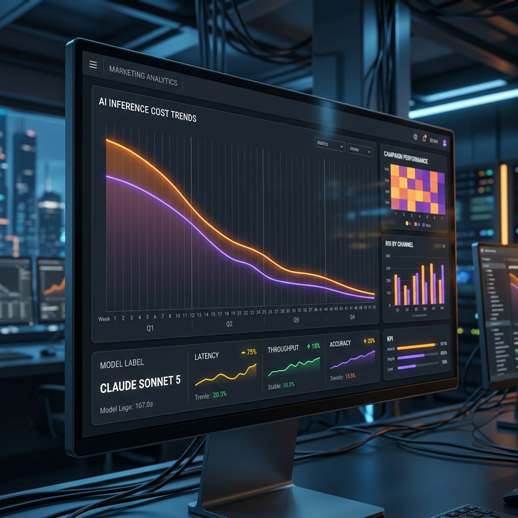 Marketing analytics dashboard showing AI inference cost trends