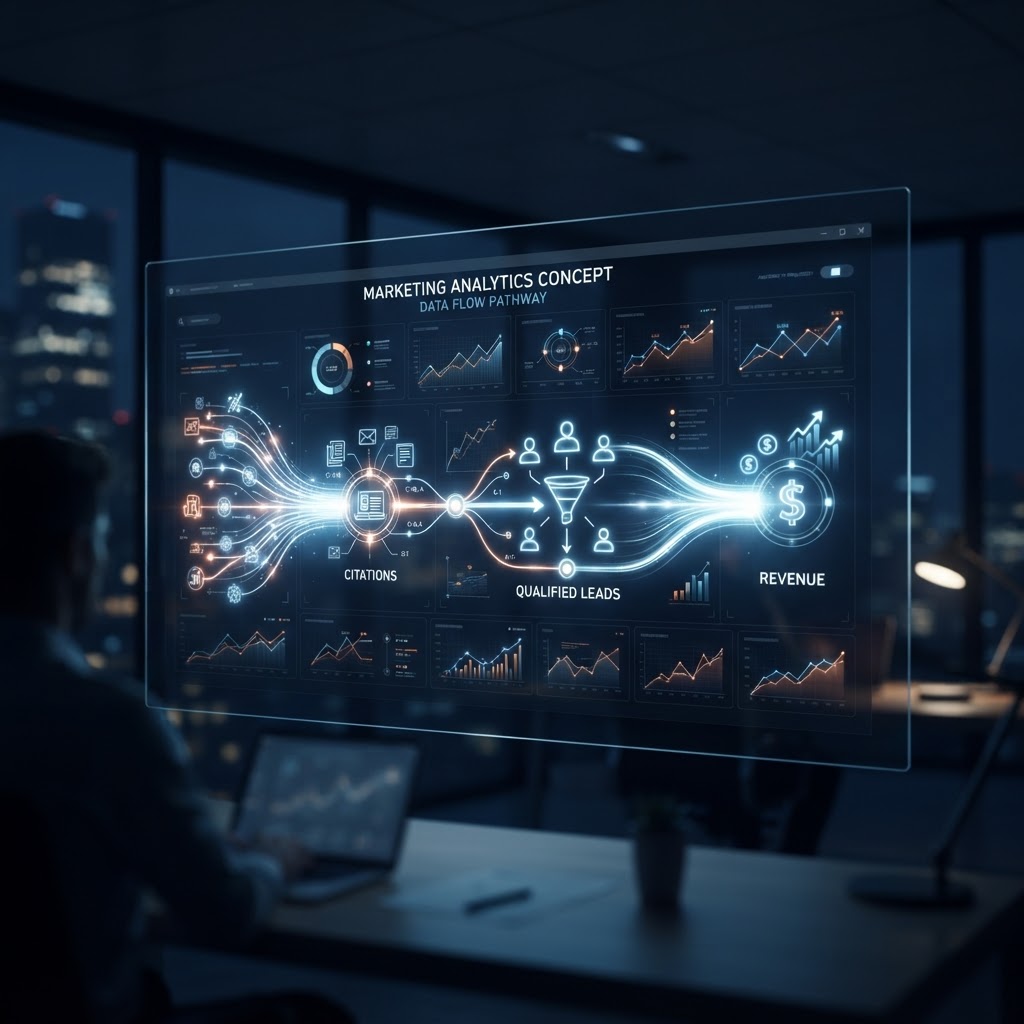 A clean chain connecting citations to qualified leads and revenue