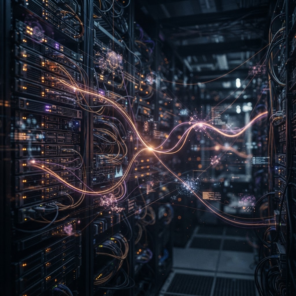 The funnel is no longer a line. It's a negotiation between systems. A glowing thread moving through a dense network of ad auctions and data provenance markers