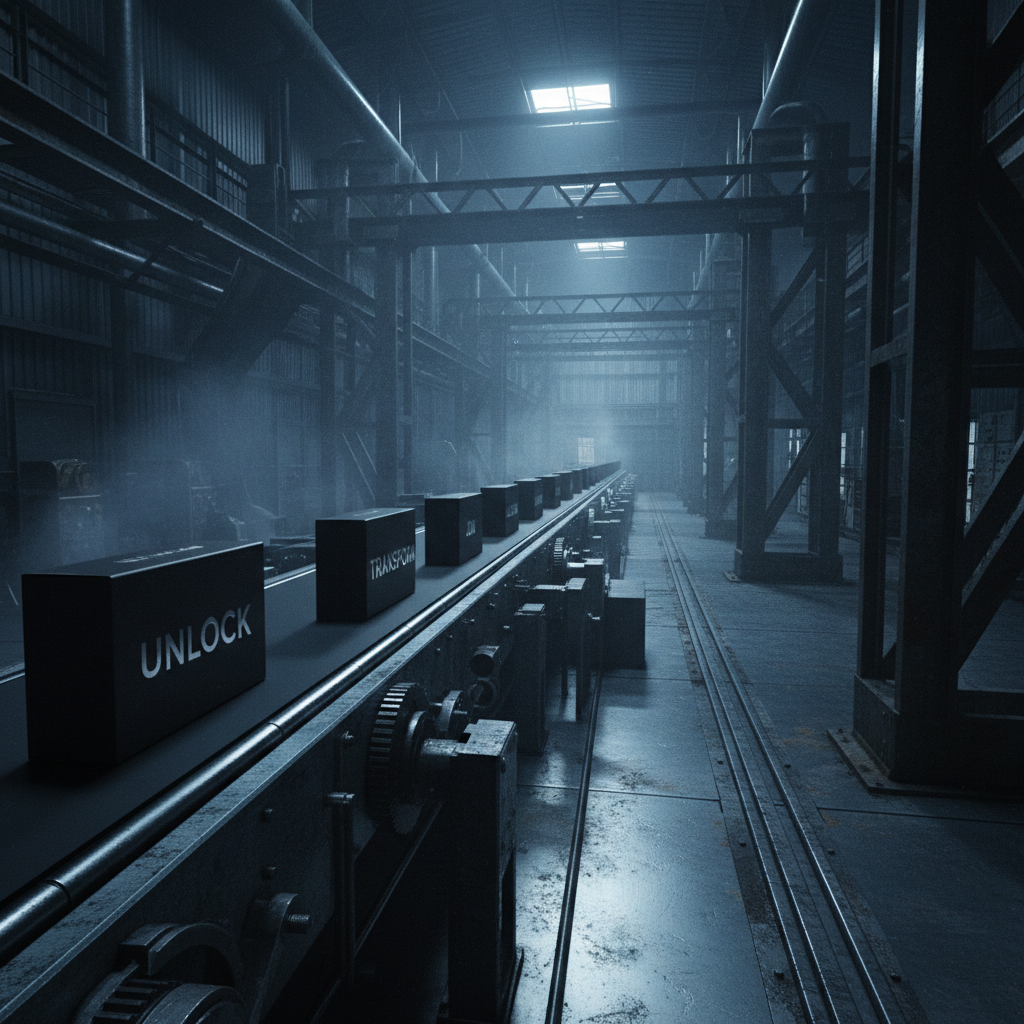 Cover image of factory conveyor belt with generic copy