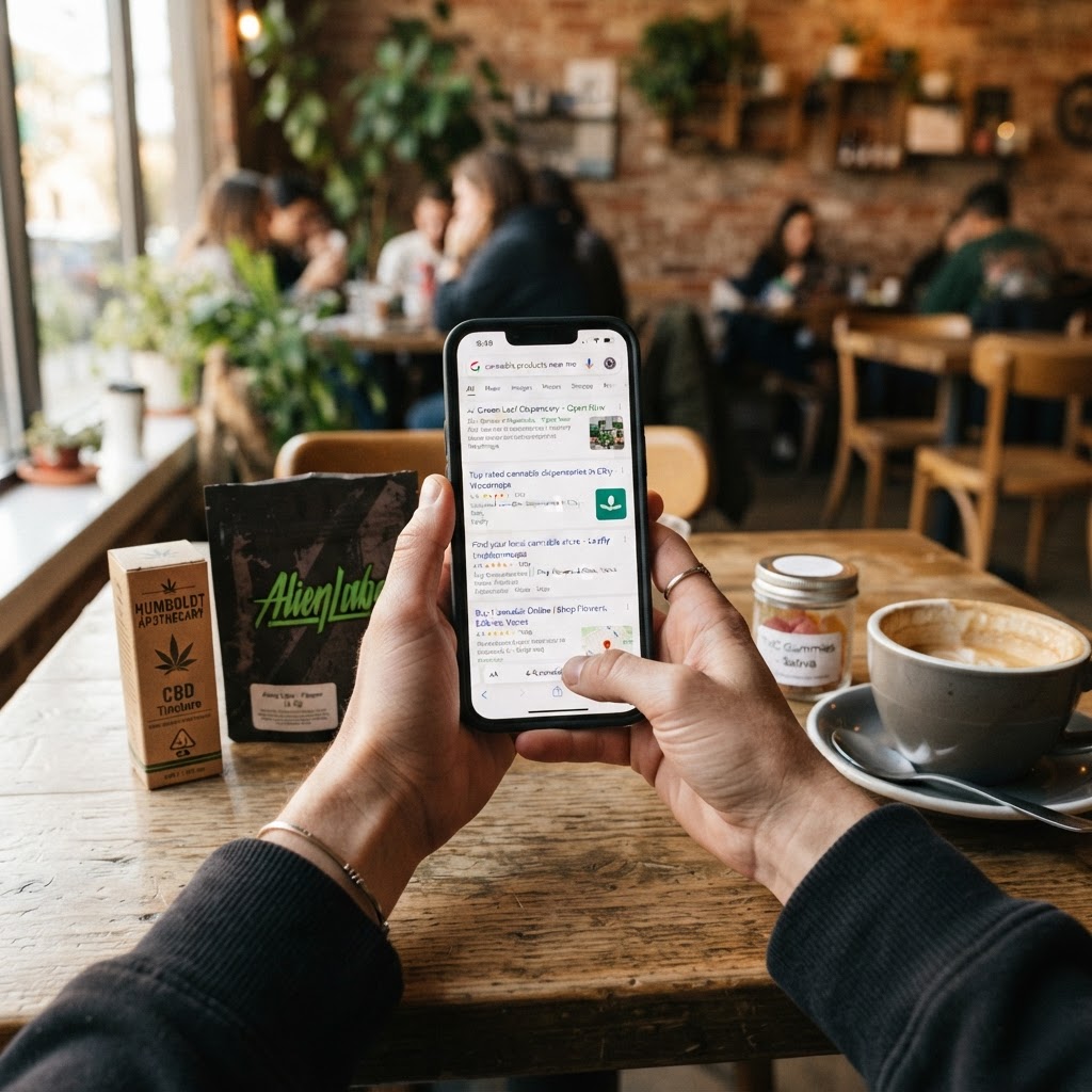 Customer searching for cannabis products on phone