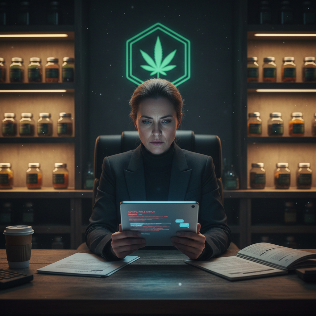 Dispensary manager reviewing chatbot compliance alerts