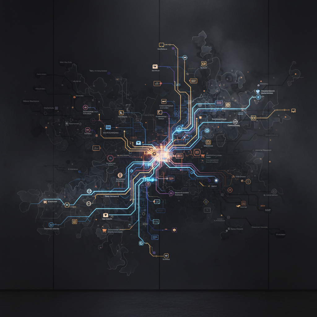 Modern office workspace at night, CMO frustrated looking at multiple conflicting attribution dashboards with different metrics on monitor displays