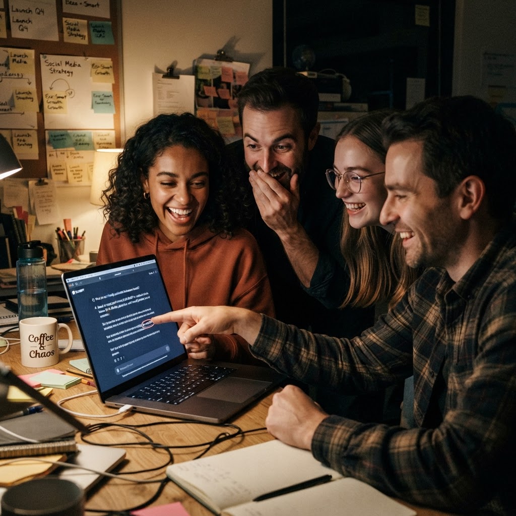 Marketing team celebrating their brand appearing in a ChatGPT answer