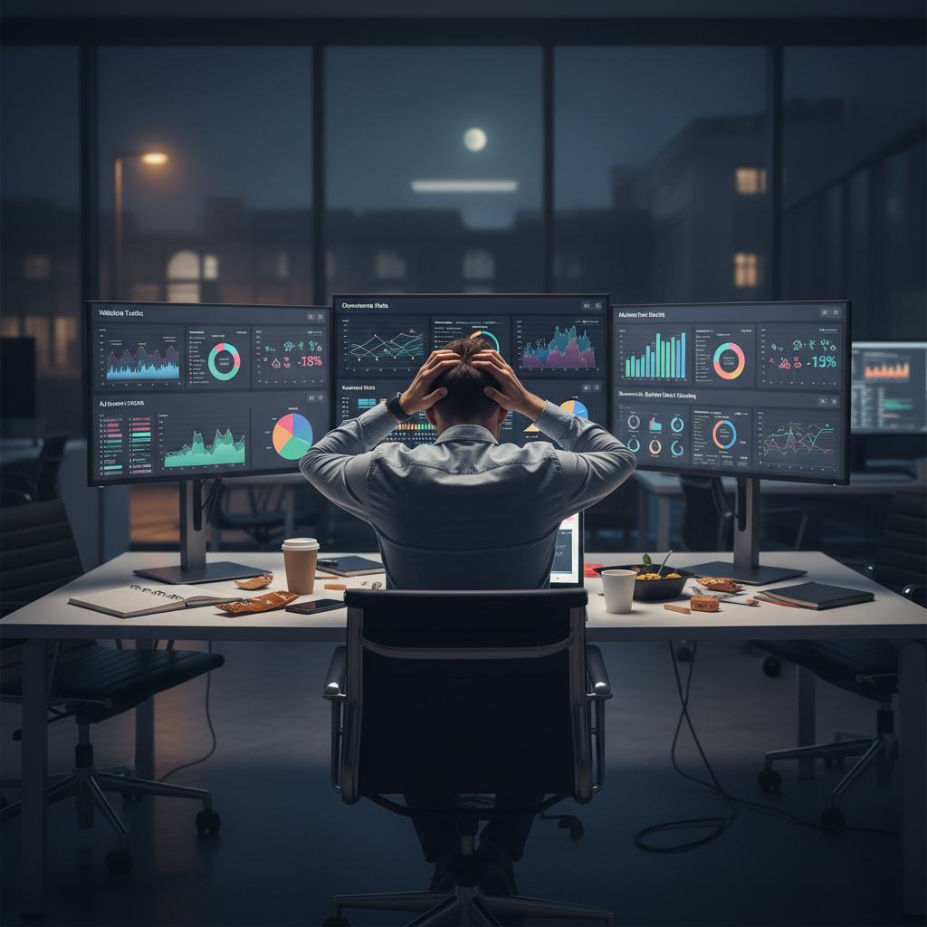 Marketing team analyzing conflicting metrics across multiple dashboards
