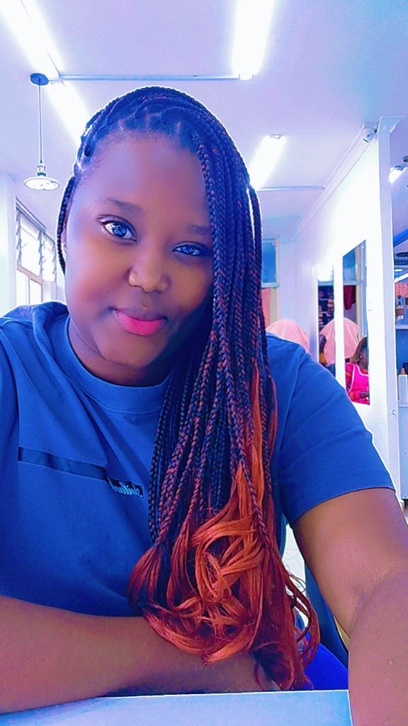 Box braids with reddish ends