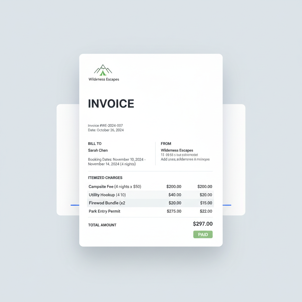 Professional Invoicing — campsite booking software screenshot
