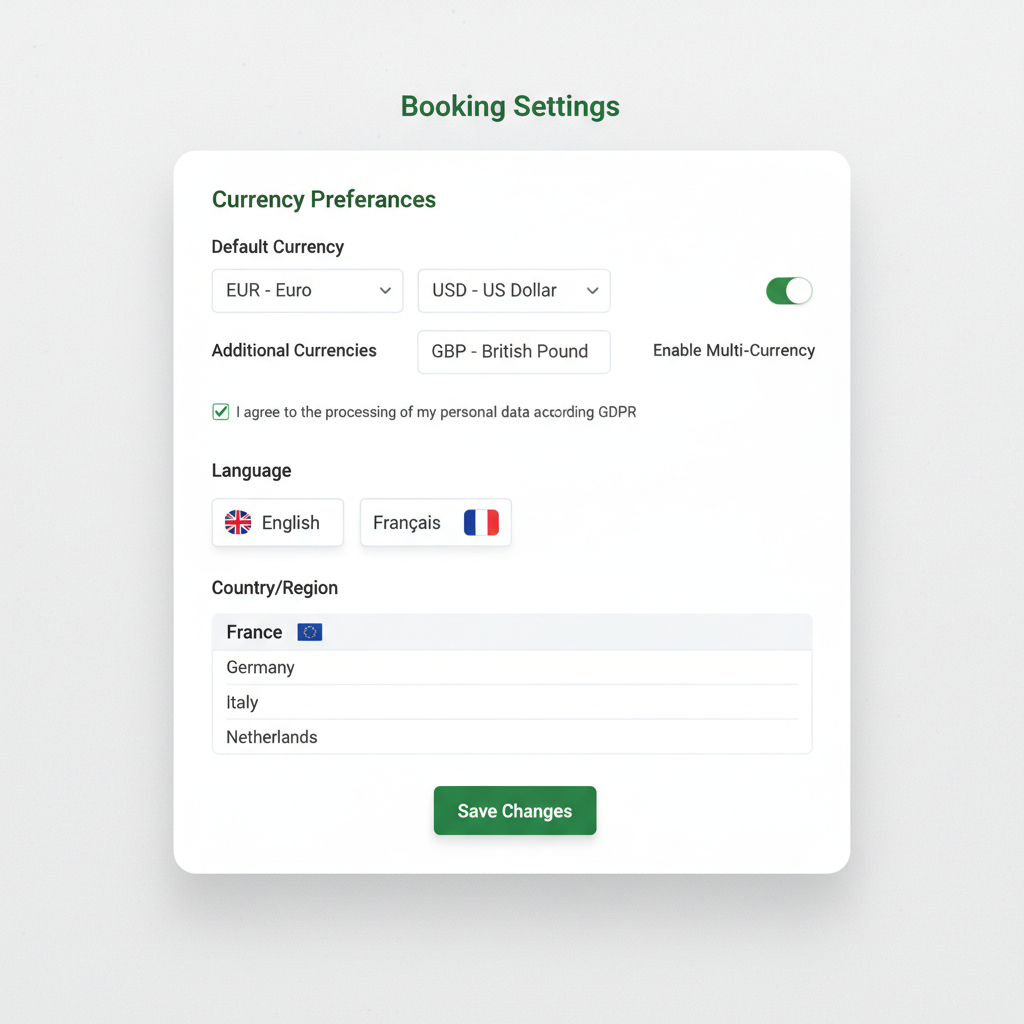 Built for UK & Europe — campsite booking software screenshot