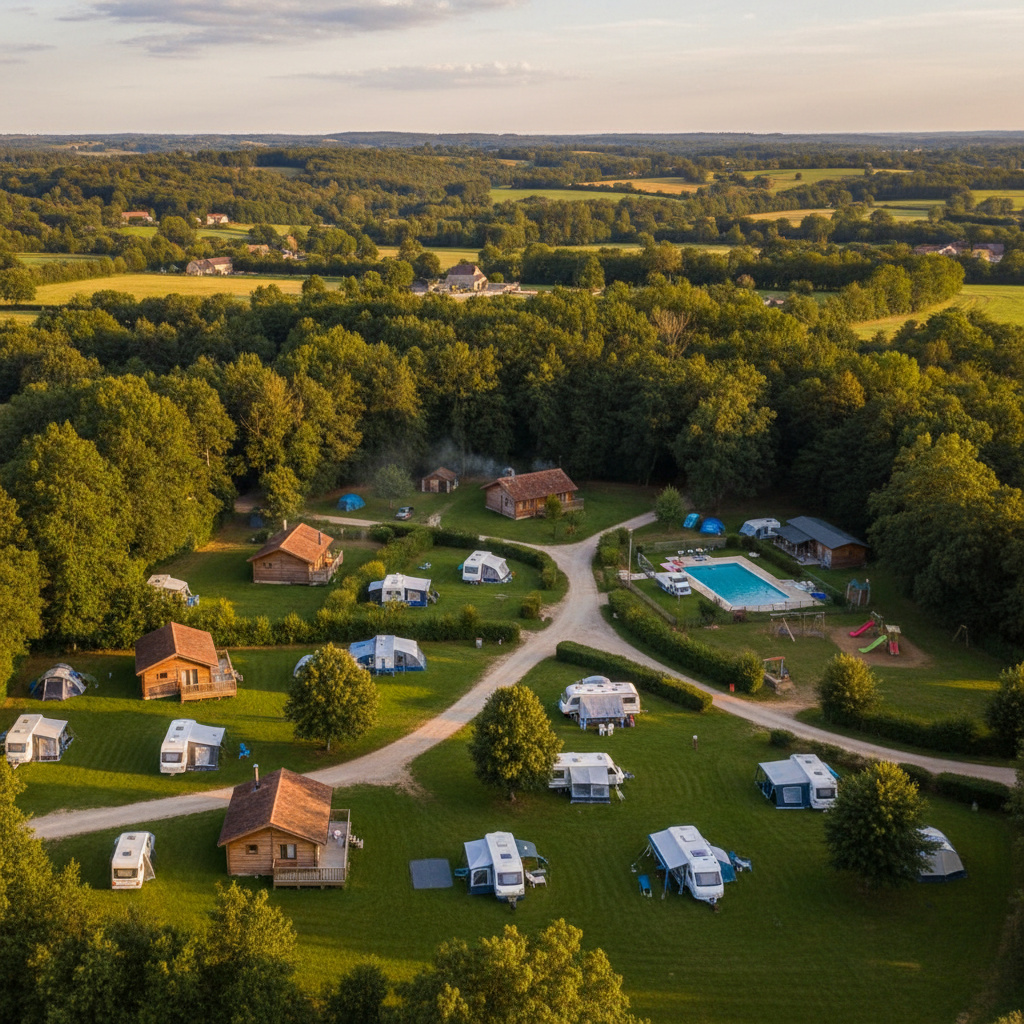 Aerial view of a UK campsite managed with Camp-Est booking software
