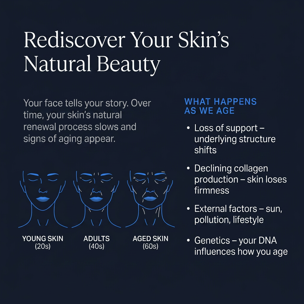 How skin ages — collagen decline, loss of support and external factors