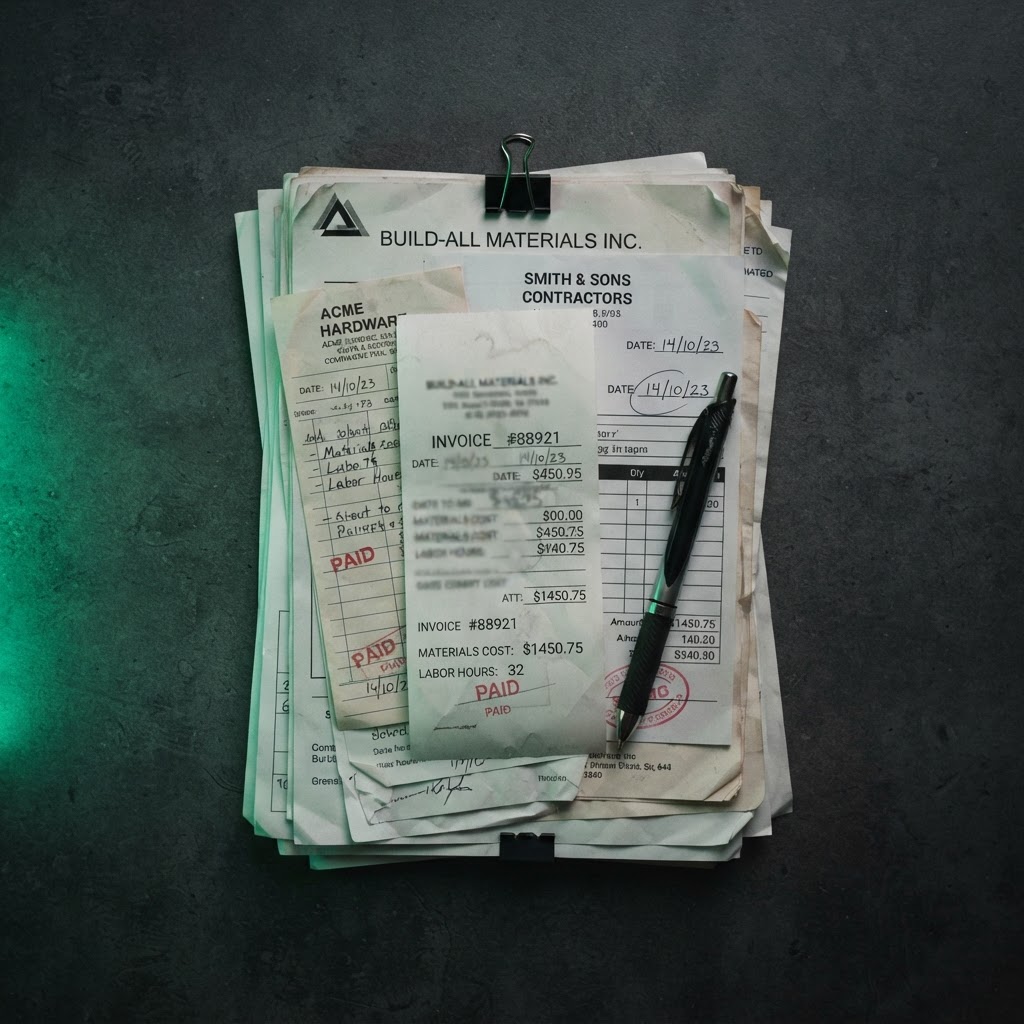 Stack of receipts on a dark surface