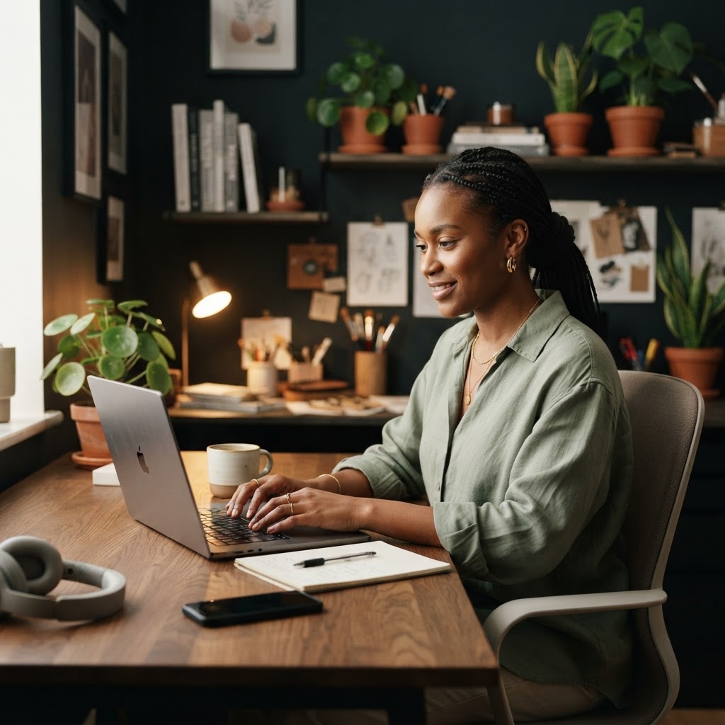 Freelancer working at a modern desk