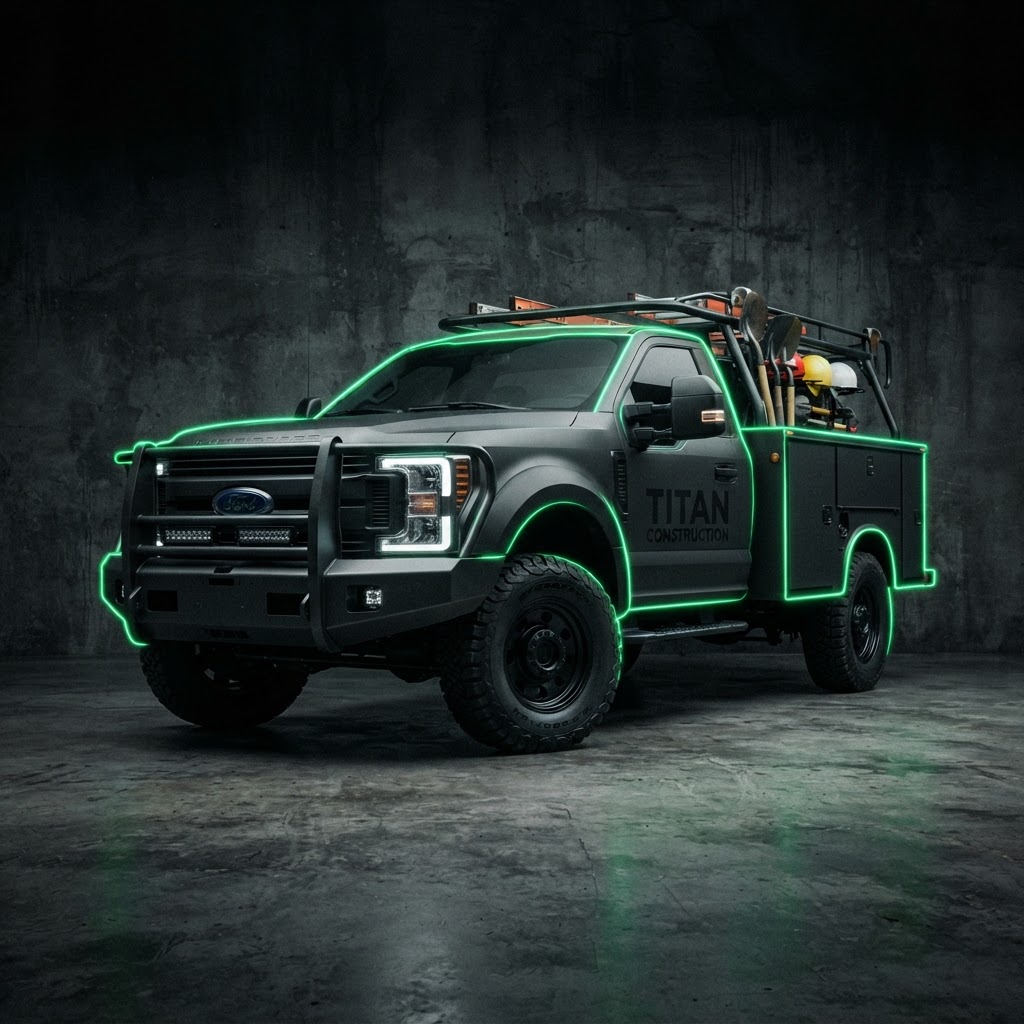 Work truck on a dark studio background