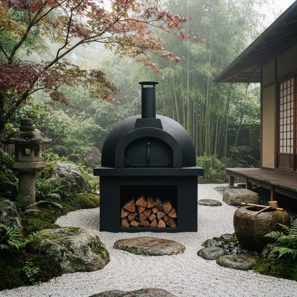 A round dome masonry oven styled for family gatherings in an Eastern Ontario backyard