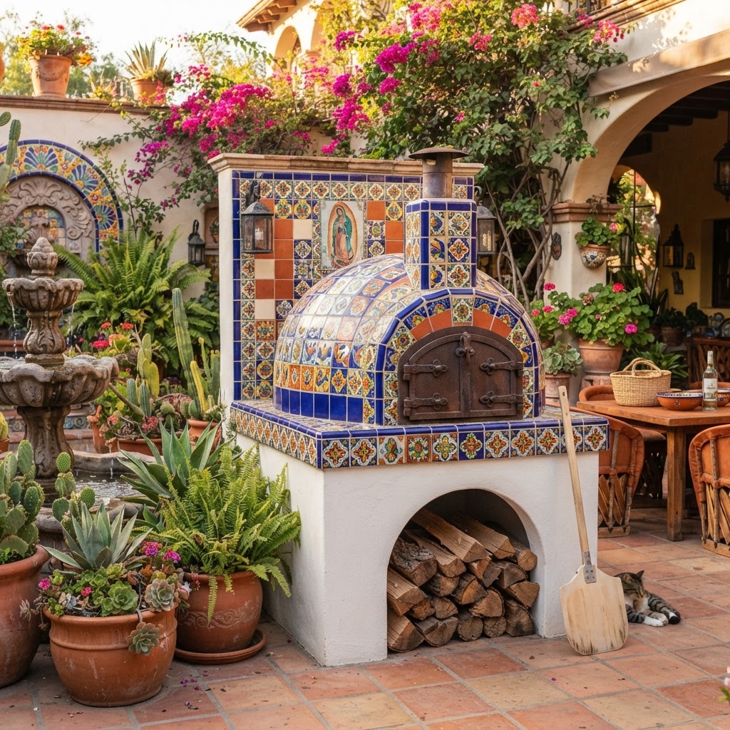 Mexican Tile style masonry oven finish