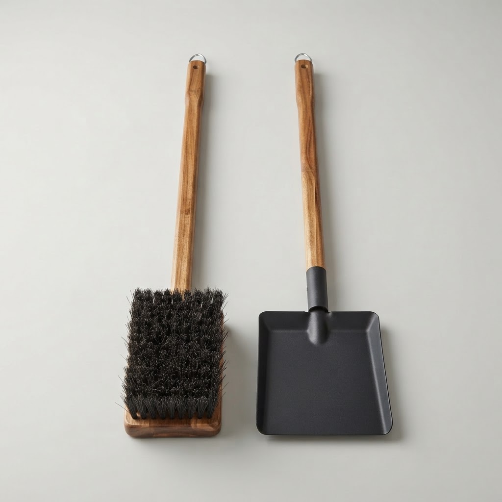 Brush and shovel set for cleaning oven ash