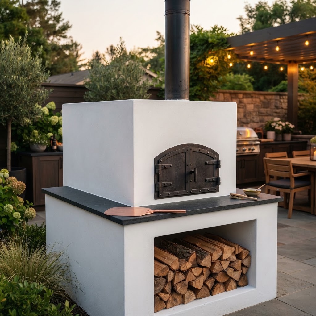 Bread & Bagel Whitewash (Stucco) style masonry oven finish
