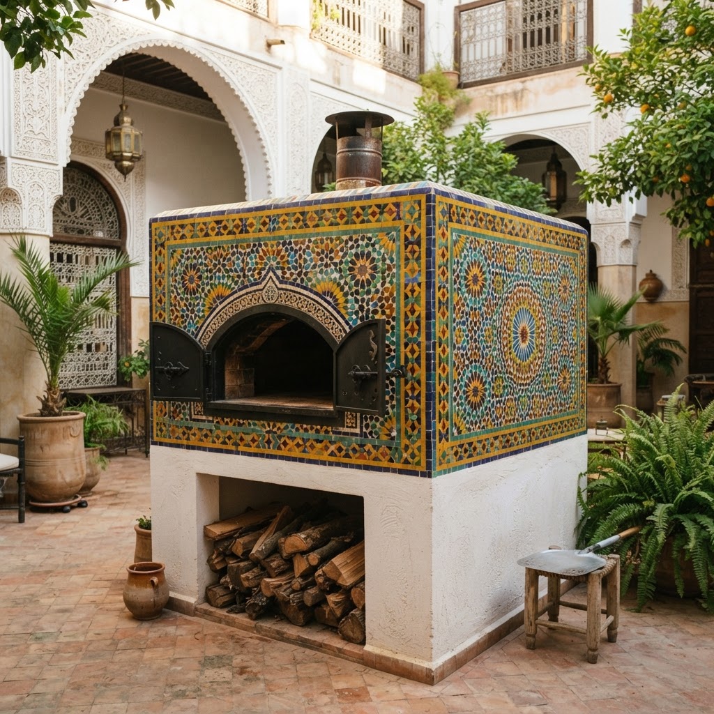 Moroccan Mosaic style masonry oven finish