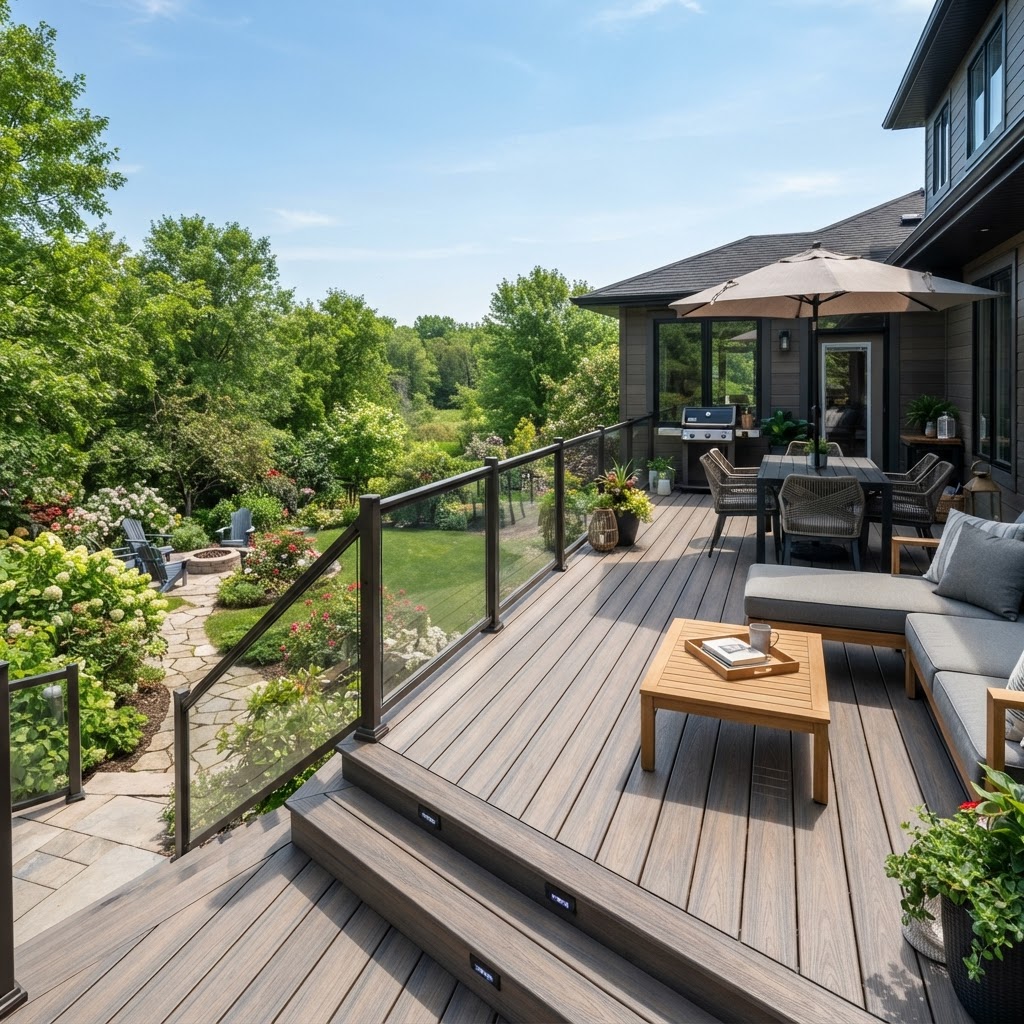 Composite deck with railing