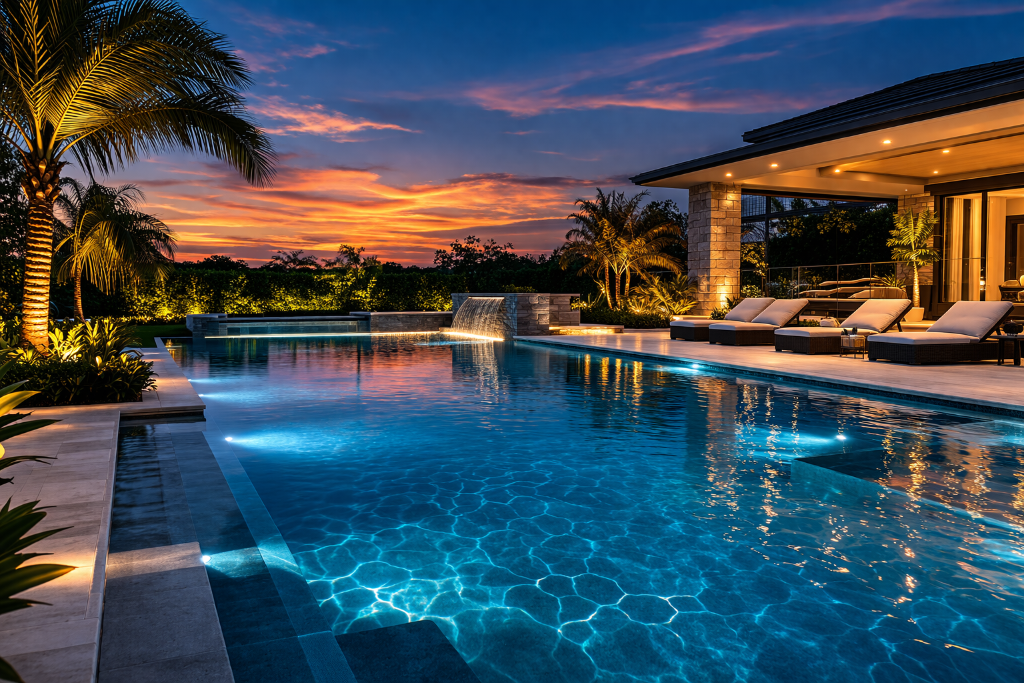 Luxury pool at sunset