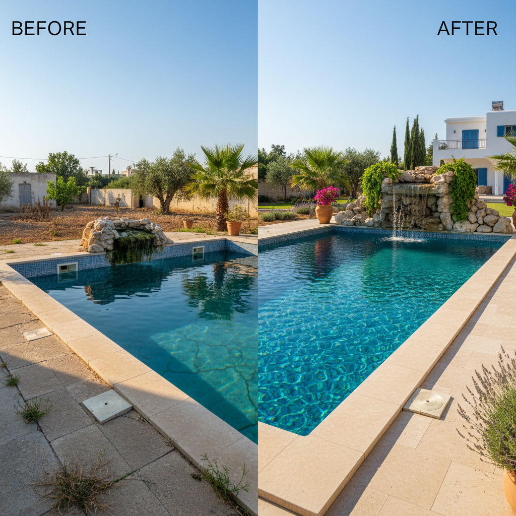 Pool Waterfall and Water Feature Installation in Paphos