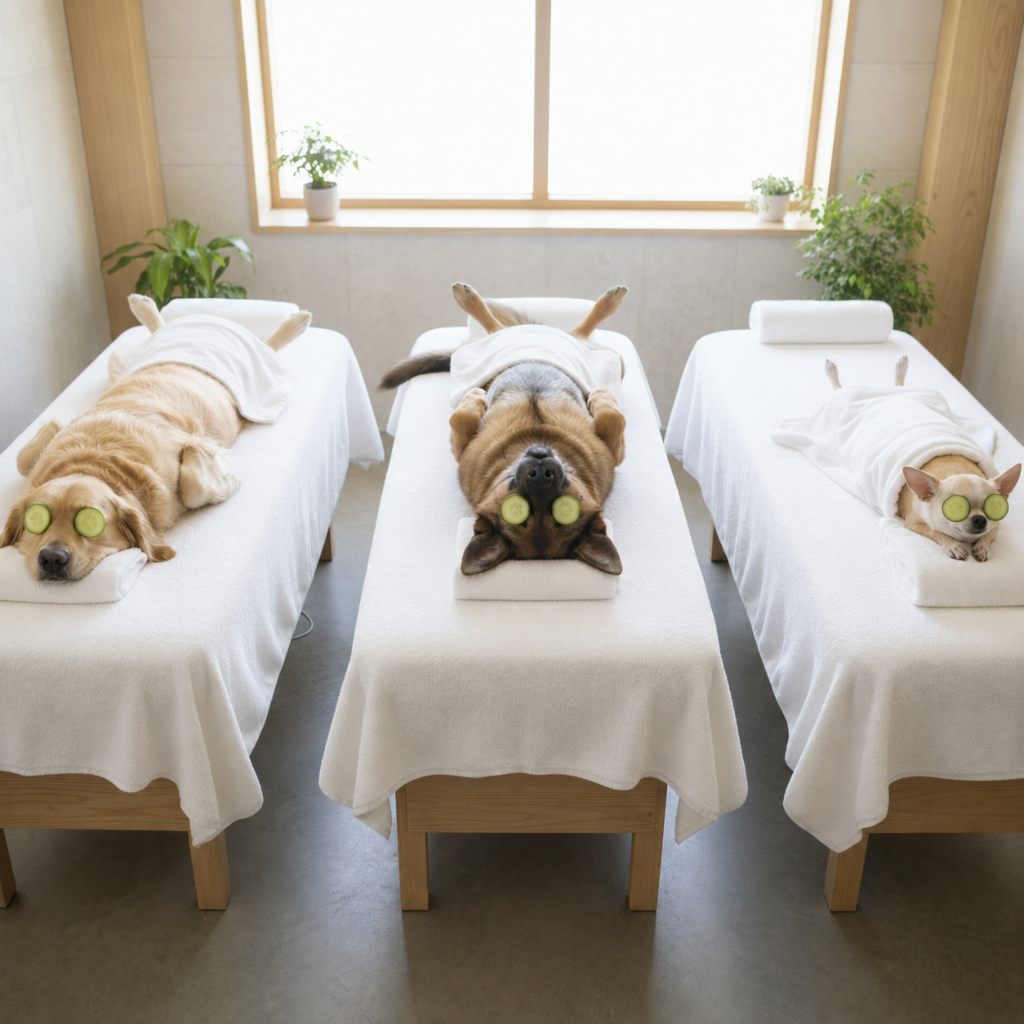 Dogs enjoying spa treatments