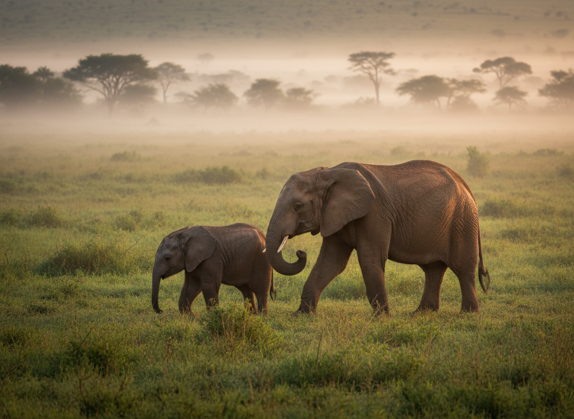 Elephant mother and baby