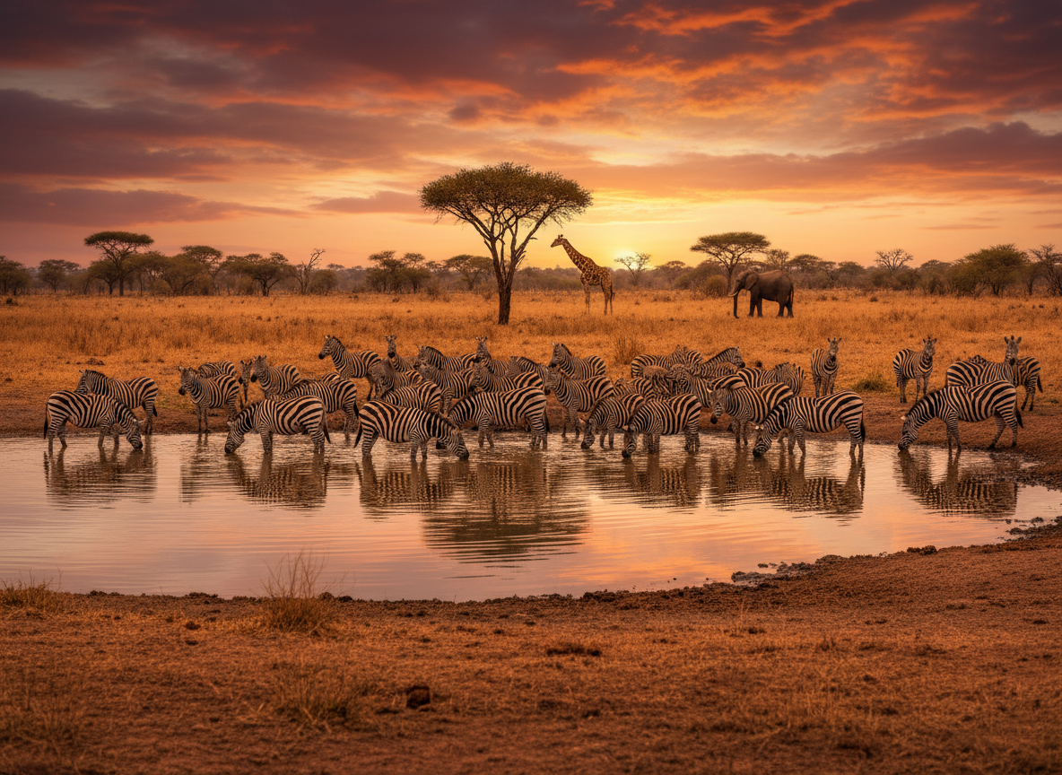 Zebras at waterhole