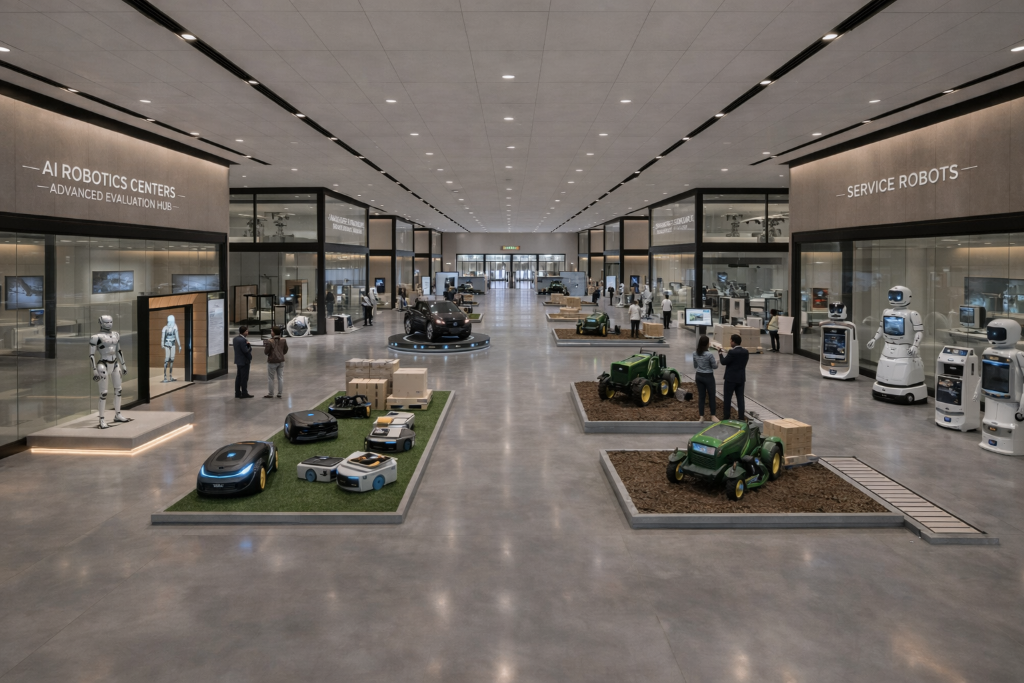 Futuristic robotics and AI facility
