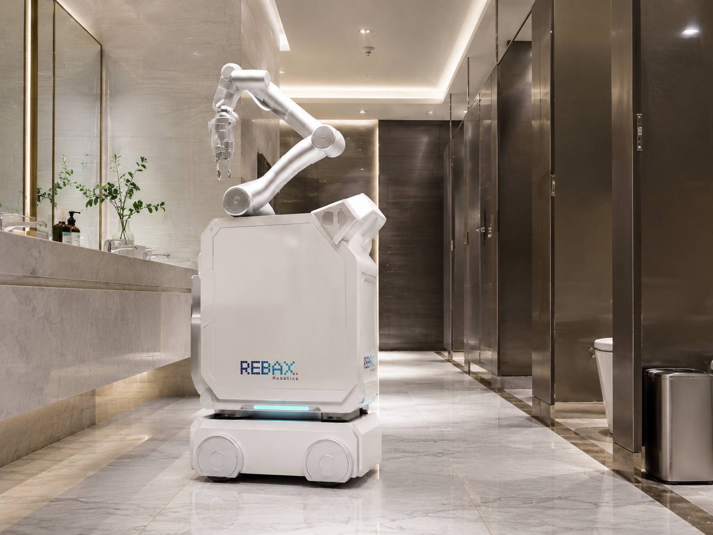 REBAX autonomous indoor cleaning robot with articulated arm