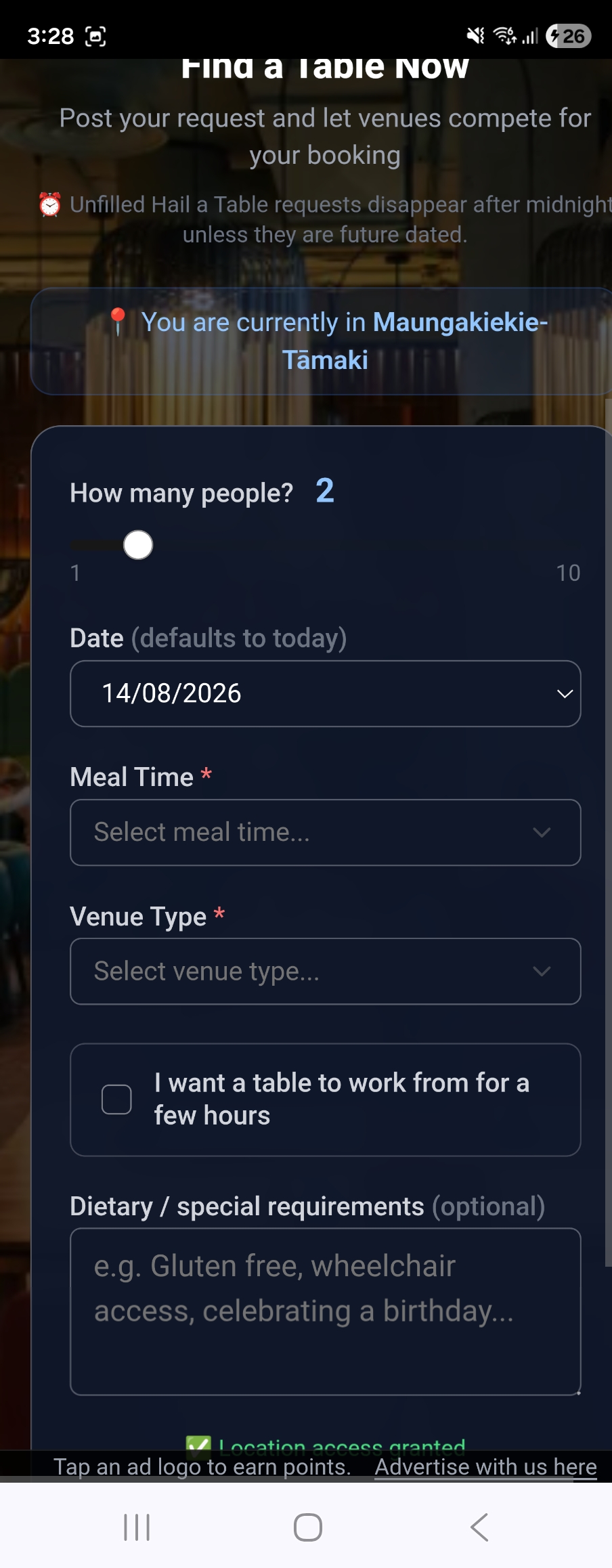 Haila table request form