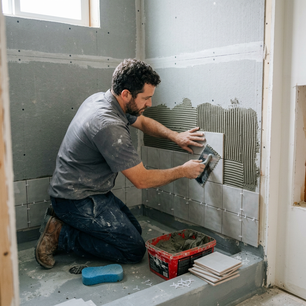 Shower Tile Installation — Floor to Ceiling with Wet Board