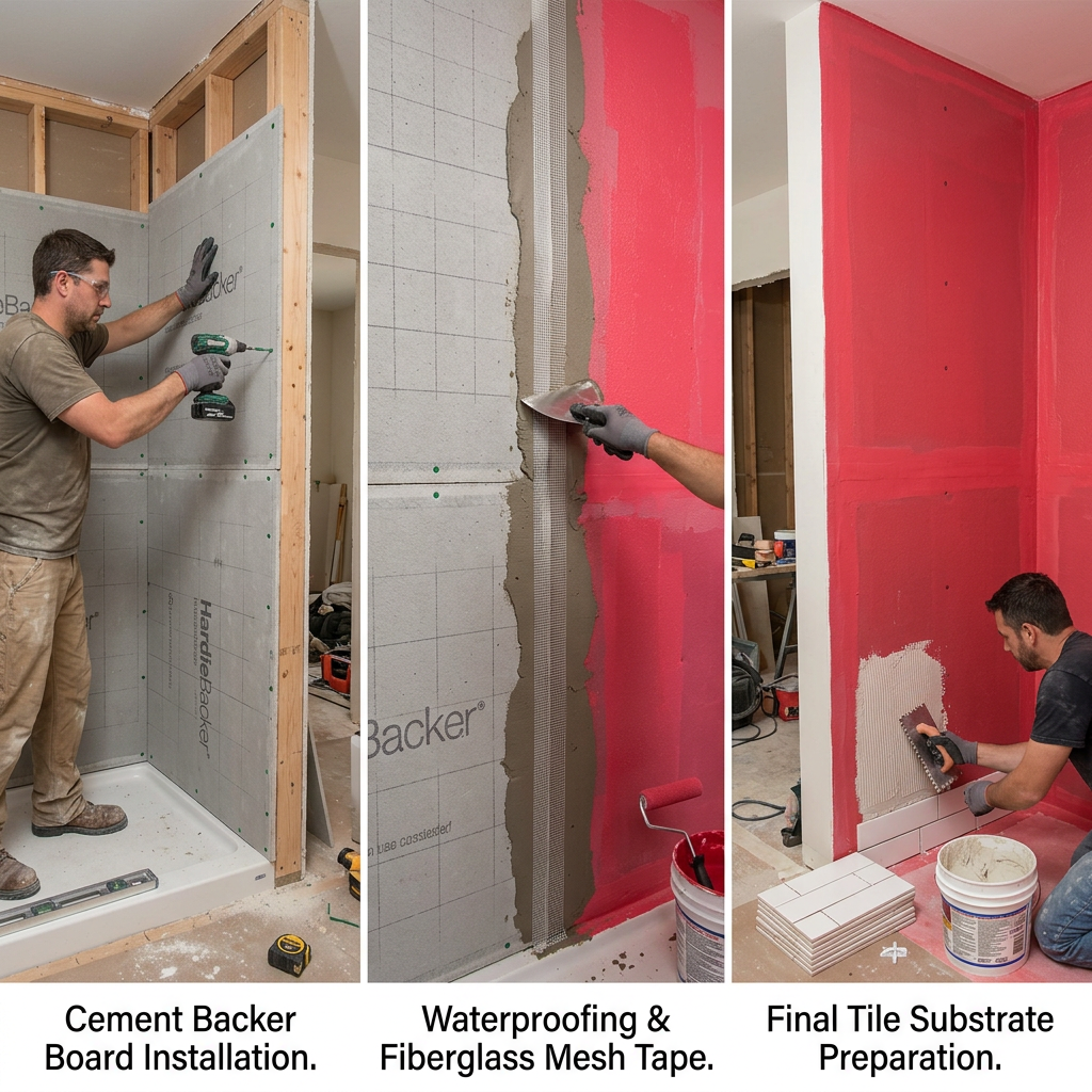 Shower Wall Installation with Cement Backer Board