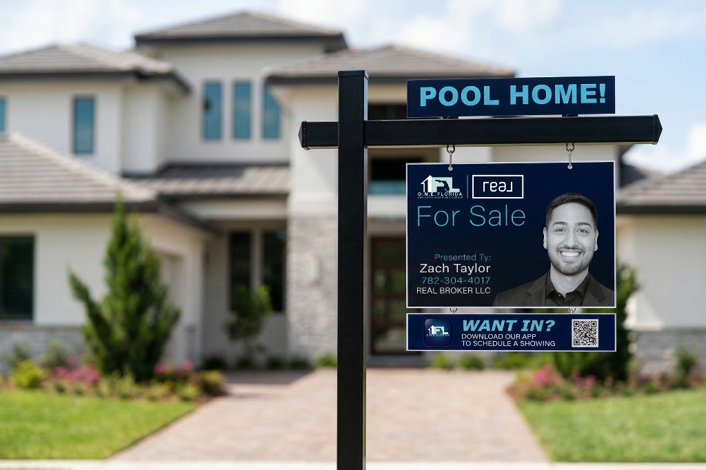 ONE Florida Group luxury listing sign in front of premium home