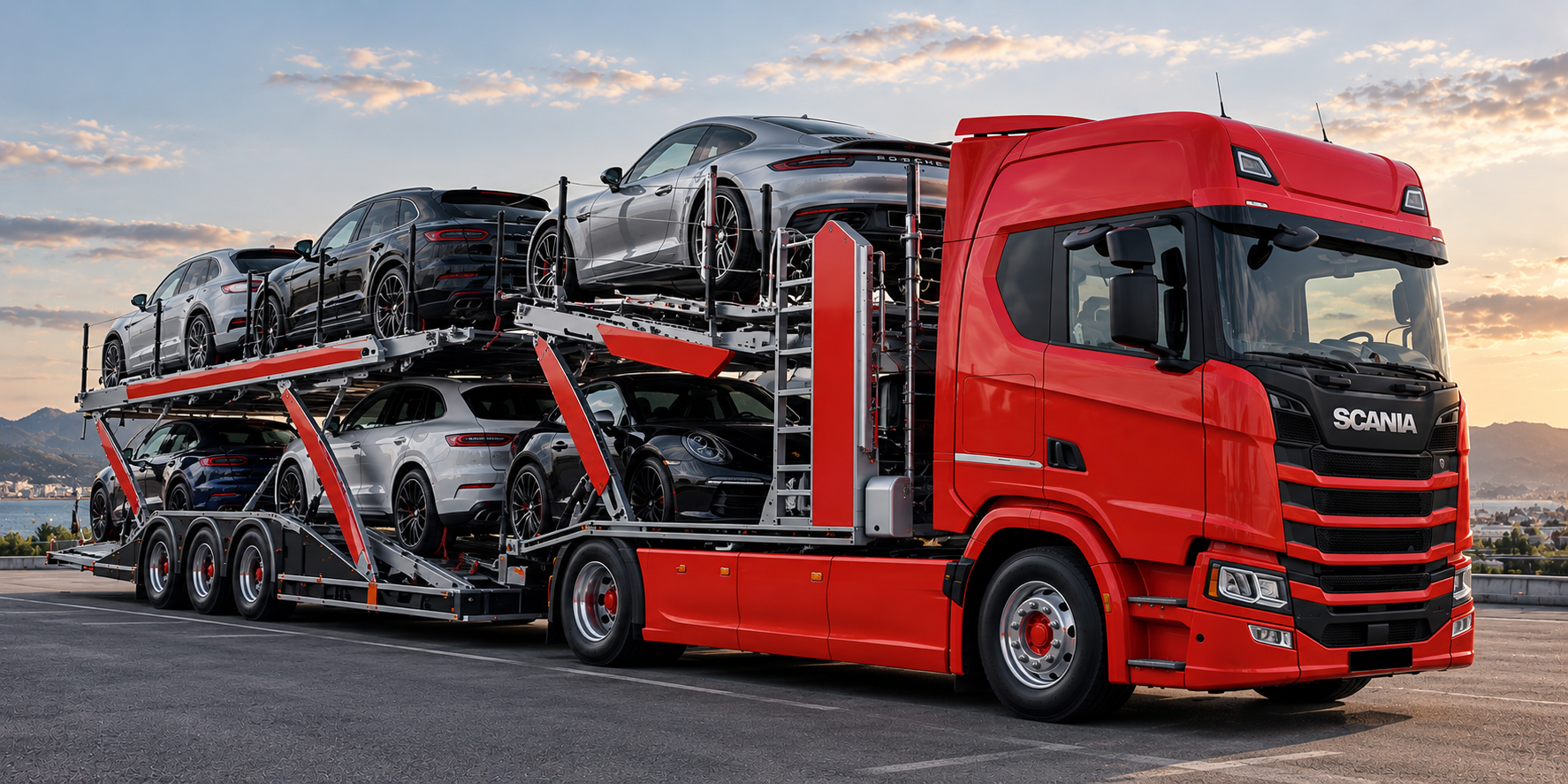 CAROVIA car carrier truck transporting vehicles on a French motorway
