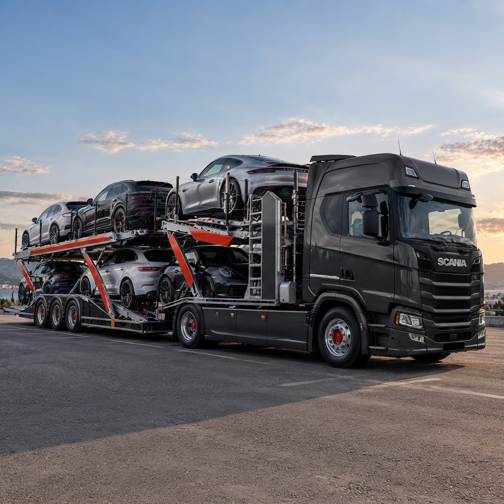 Camion porte-voitures CAROVIA transportant des véhicules sur une autoroute française
