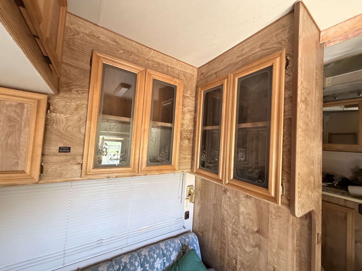 Upper cabinetry — etched glass panels