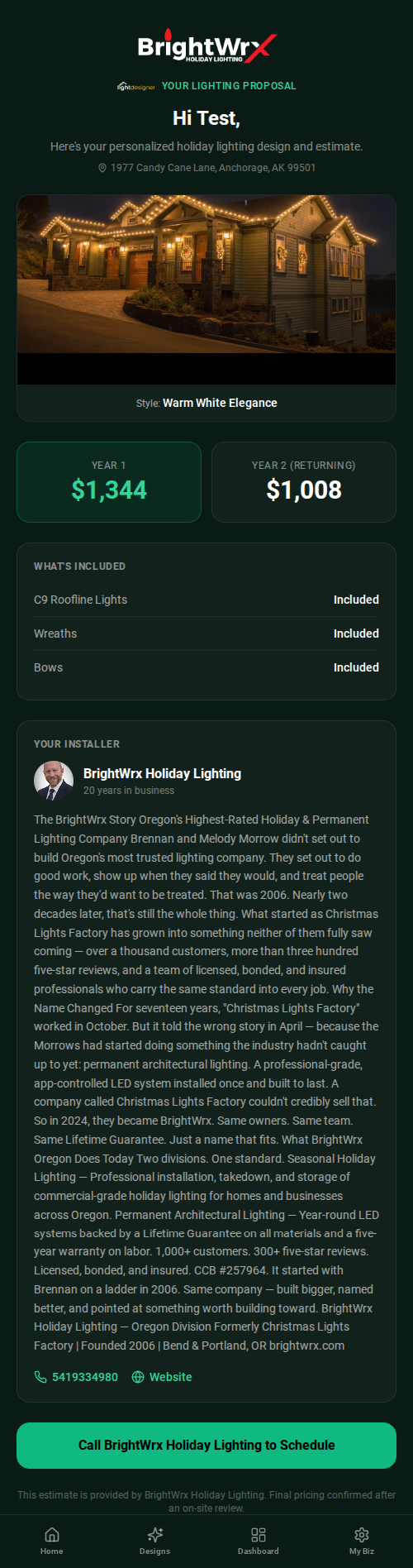 branded proposal — instant estimate