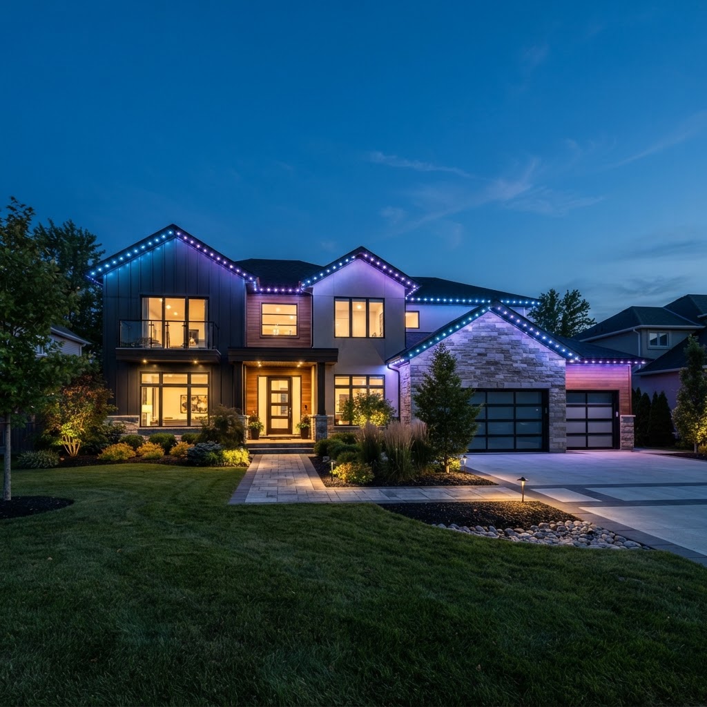 Home with permanent architectural LED lighting