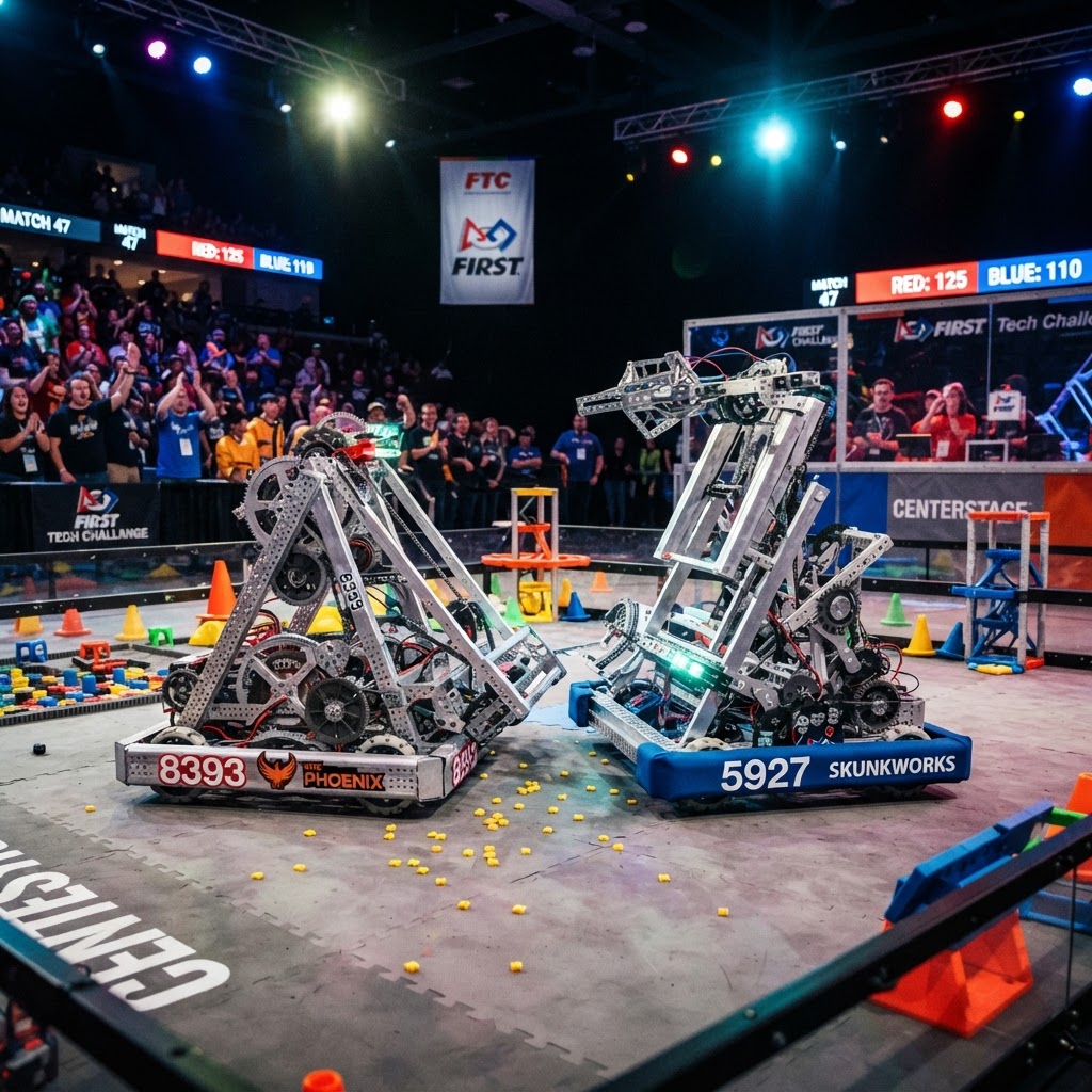 Robots competing at a hosted event