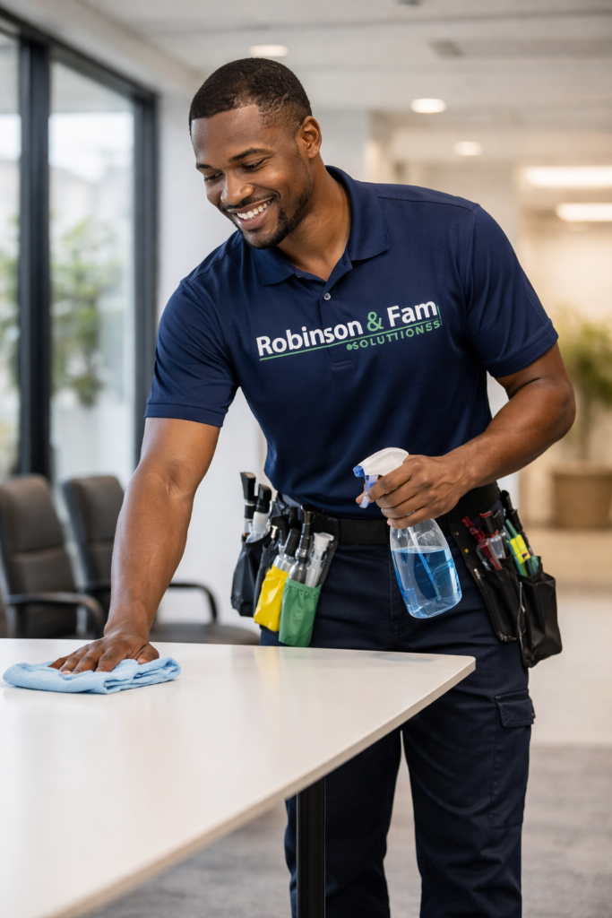 Professional cleaning team in facility