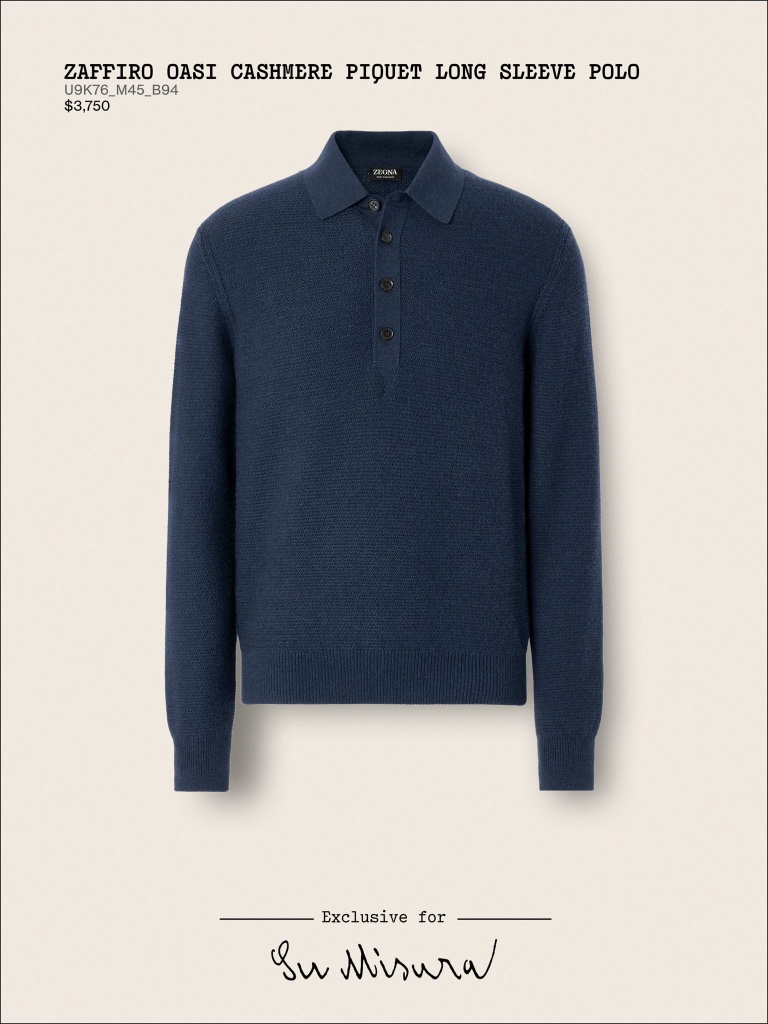 Zaffiro Oasi Cashmere Piquet Long Sleeve Polo