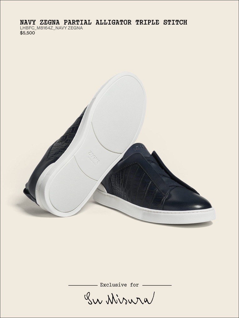 Navy Zegna Partial Alligator Triple Stitch