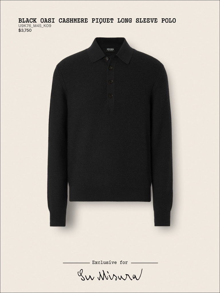 Black Oasi Cashmere Piquet Long Sleeve Polo