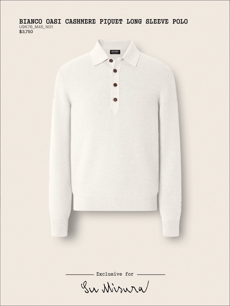 Bianco Oasi Cashmere Piquet Long Sleeve Polo