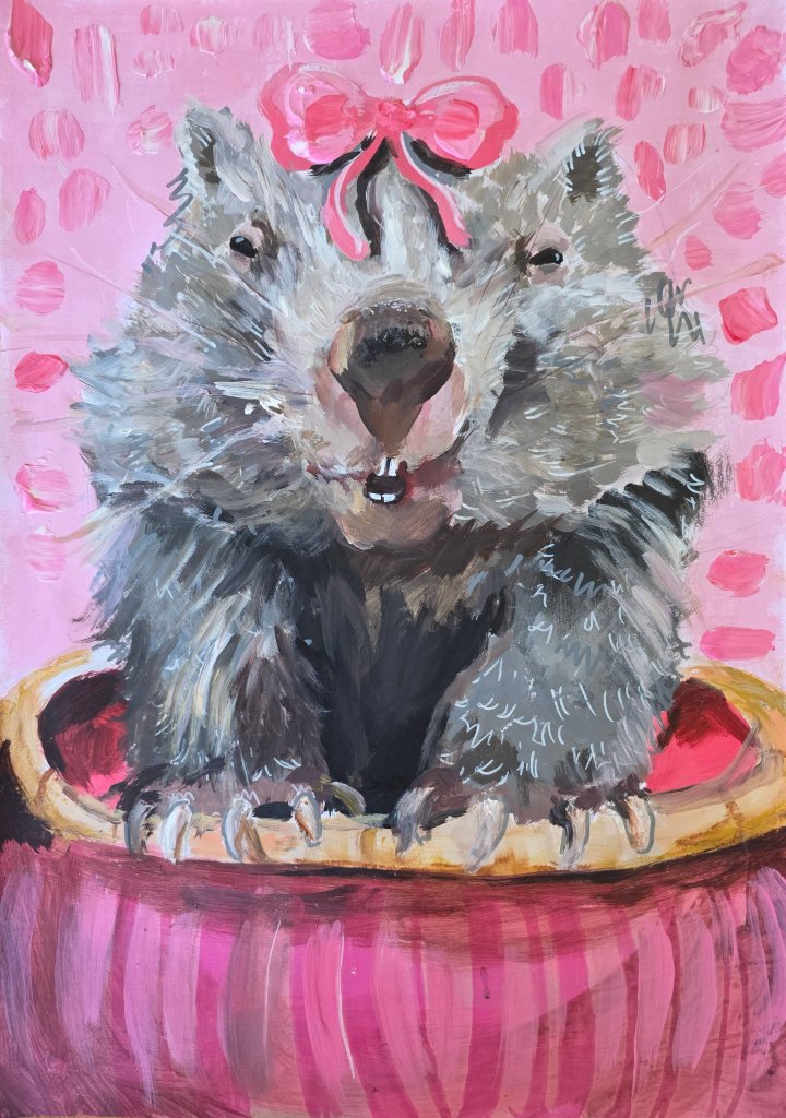 Pink Wombat with Bow by Emma Yuqian Wang