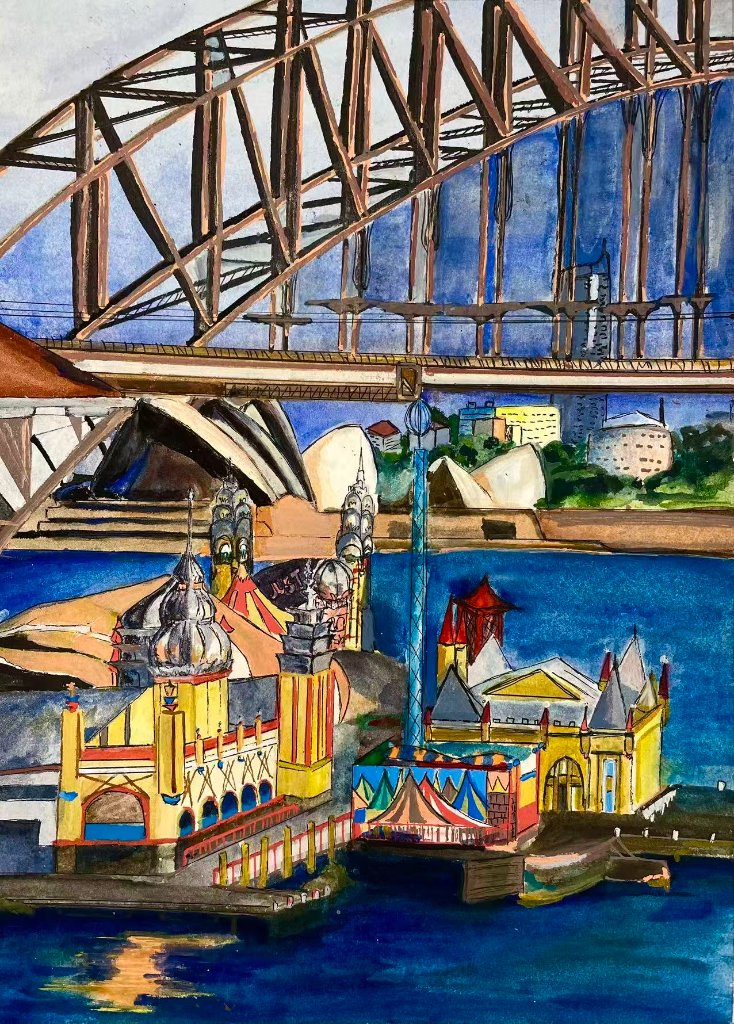 Watercolour illustration of Sydney Harbour