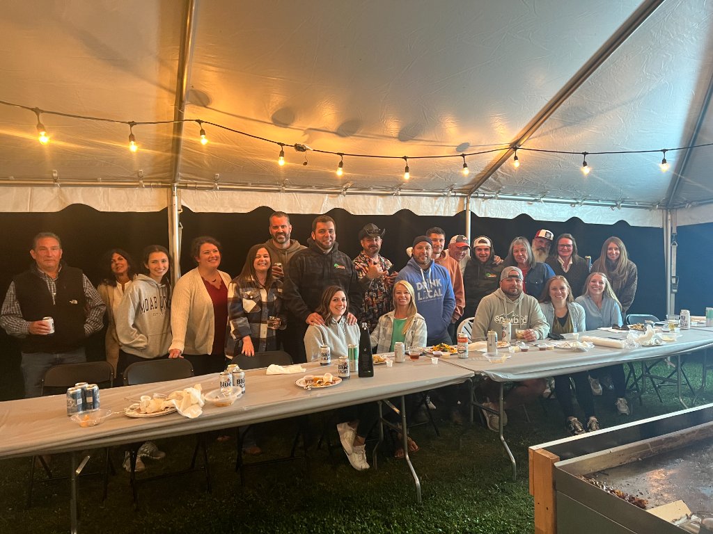 Group dinner under lights