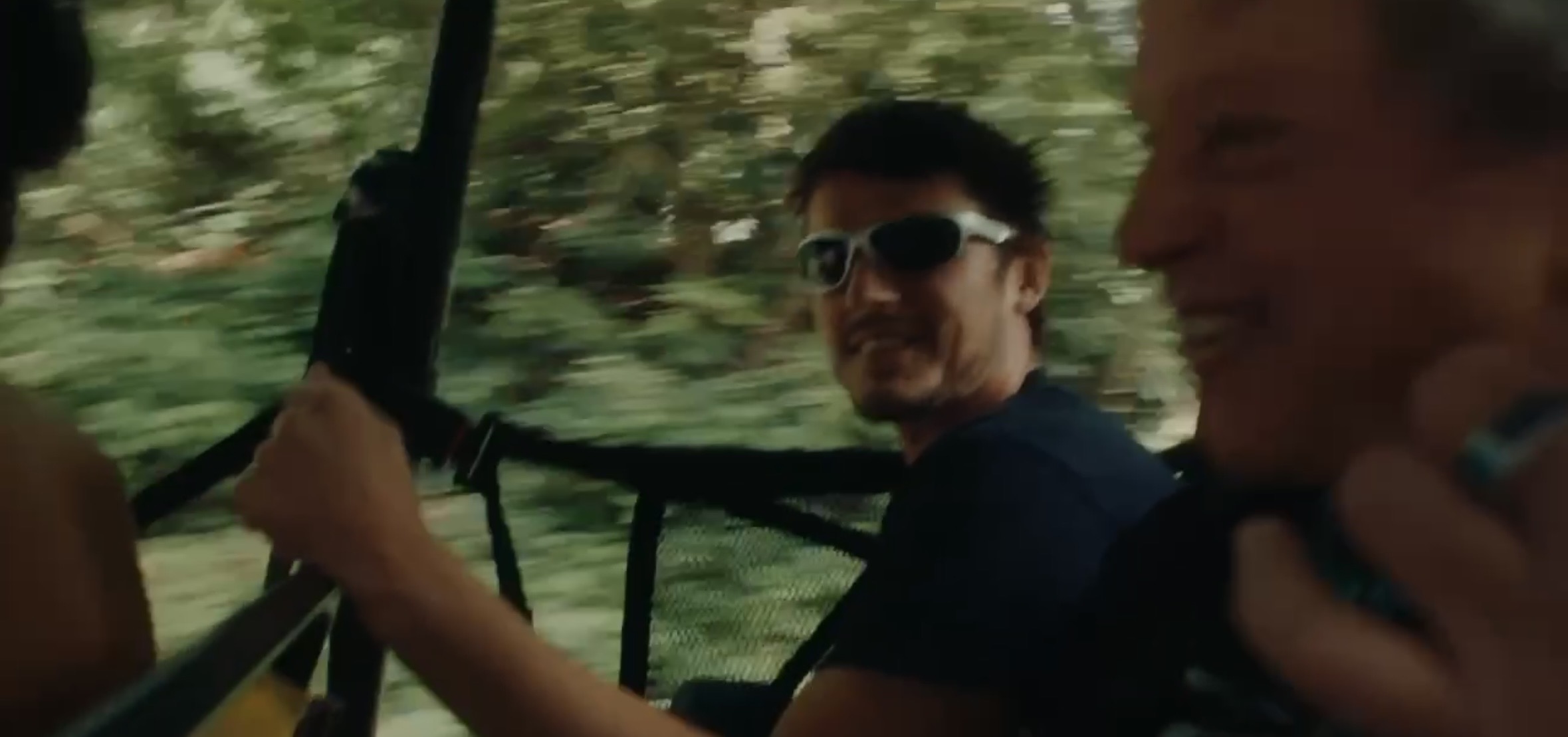 Riding through the woods in an open-air vehicle