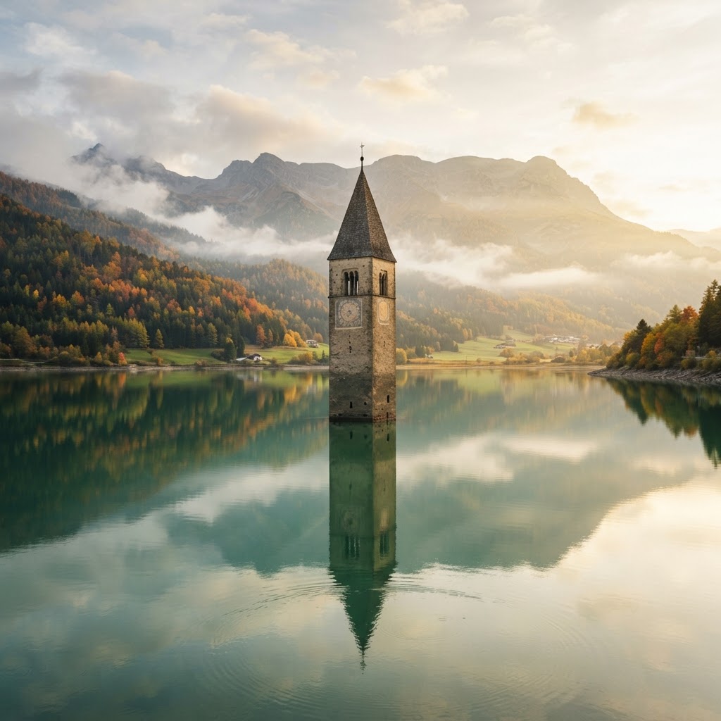 Curon Venosta: il campanile sommerso che emerge dal lago come una fiaba dimenticata